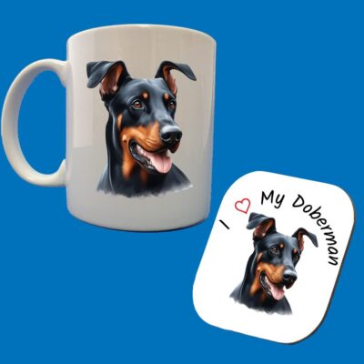 Photo Mugs and Coasters featuring Doberman